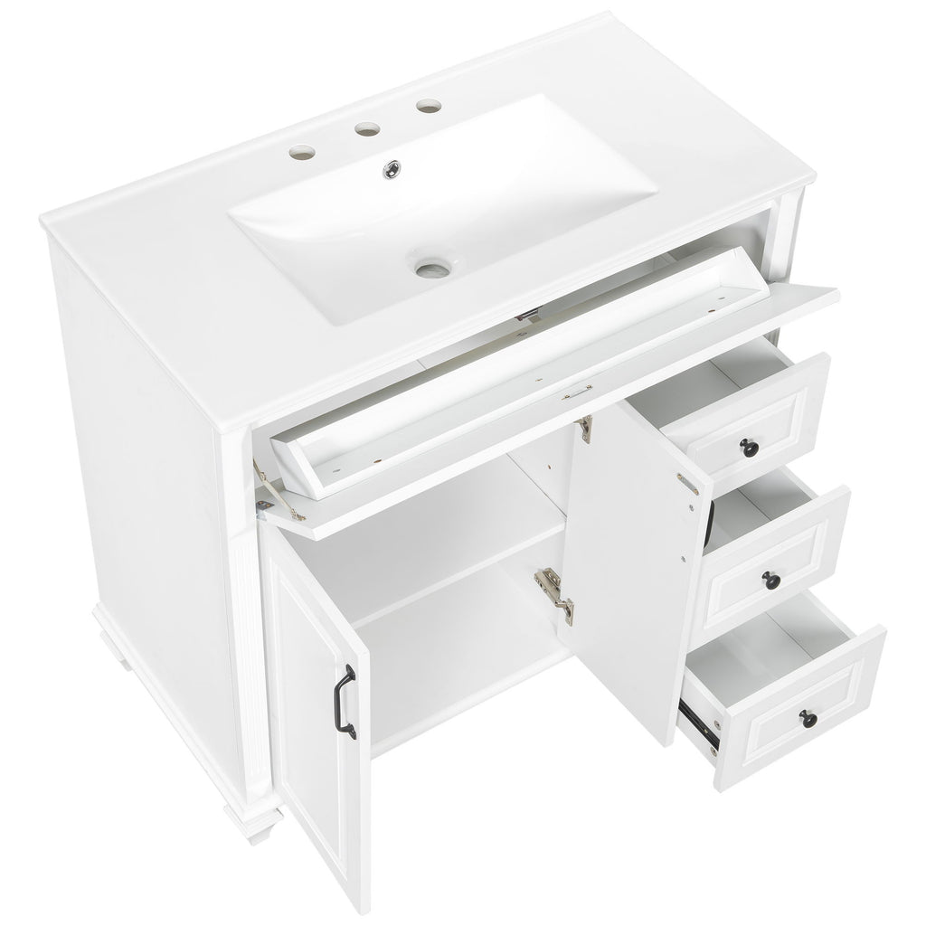 Modern Bathroom Vanity With Sink, 3 Drawers & 2 Doors
