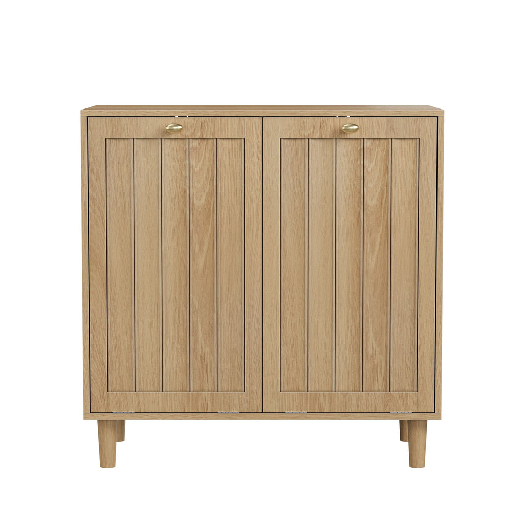 Sloping Laundry Basket With Removable Inner Bin, Concealed Storage Cabinet For Bathroom - Oak