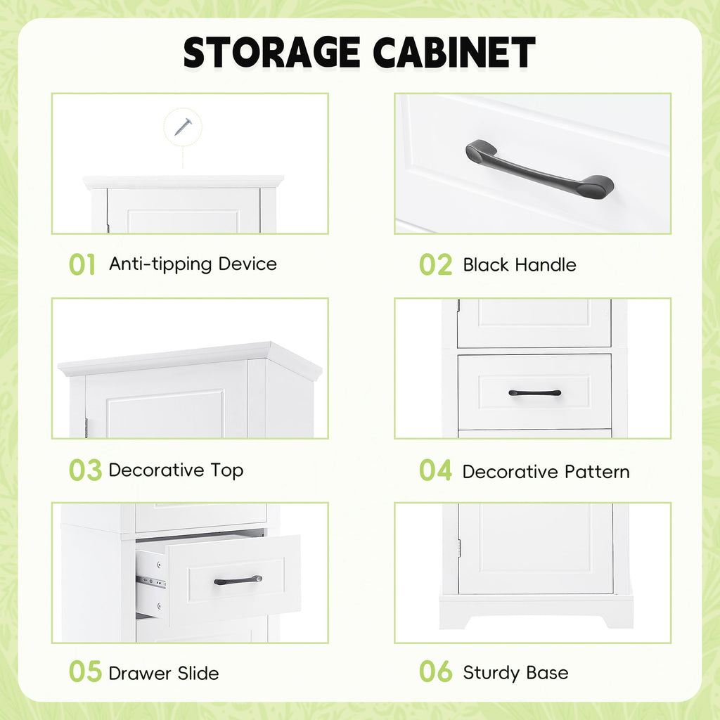Tall Freestanding Bathroom Storage Cabinet With 2 Doors And Adjustable Shelves
