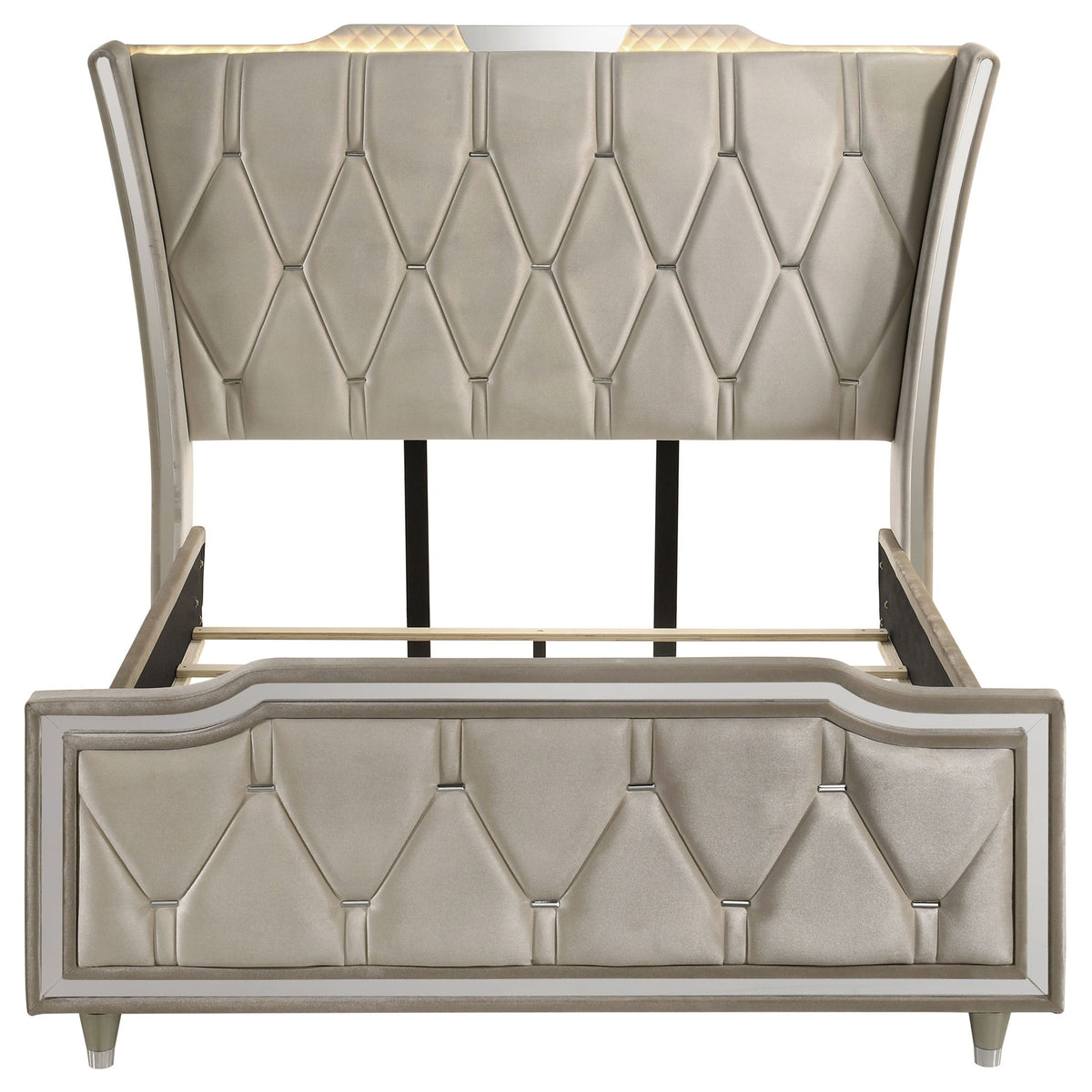 Mika - LED Upholstered Bed With Tufted Wingback Headboard And Ambient Lighting