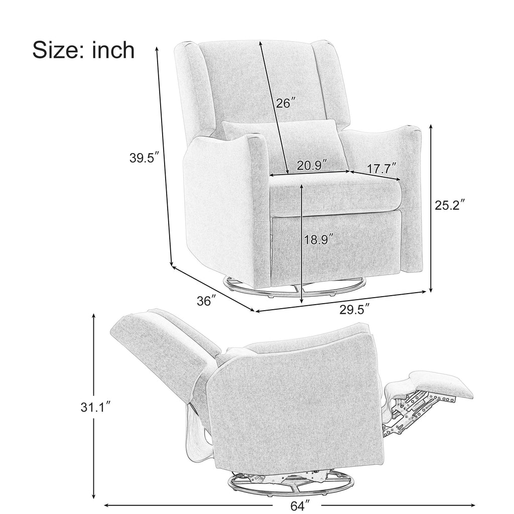 Wide Wingback Swivel Glider Rocker Recliner Chair
