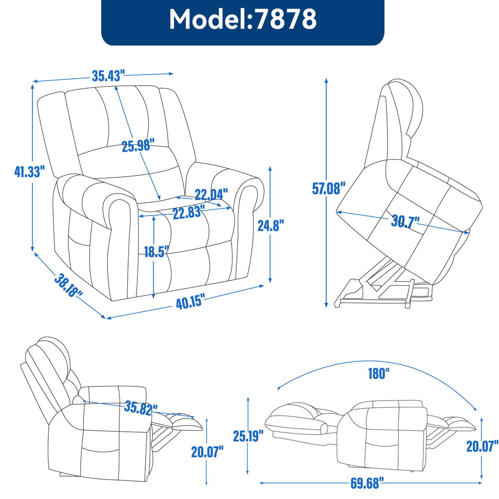 Power Lift Recliner Chair Heat Massage Dual Motor Infinite Position With USB Ports - Antique Brown