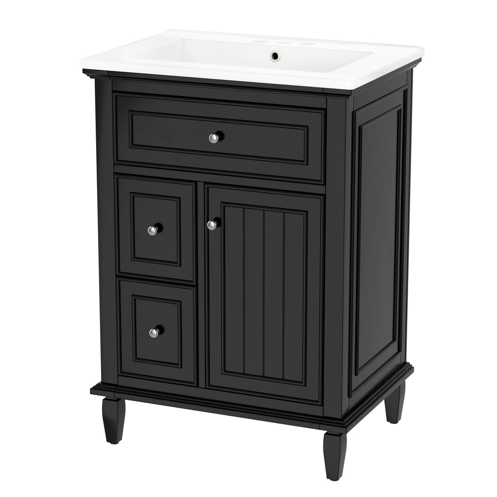 Modern Bathroom Vanity With Sink, Adjustable Shelf, 1 Flip Drawer & 2 Drawers