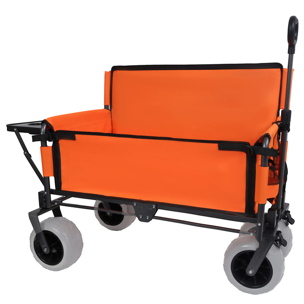 3 In 1 Folding Wagon With Bench Seat & Rear Mounted Tabletop - Orange