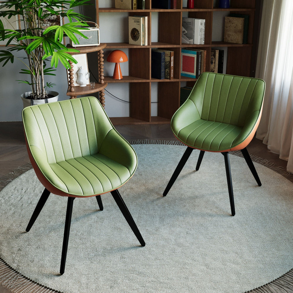 Medieval - Modern Kitchen Dining Chairs (Set of 2) With Black Metal Legs 360° Rotate - Green / Orange