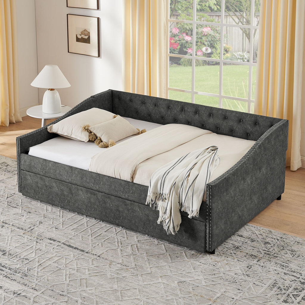 Upholstered Daybed With USB Charging & Pull Out Bed