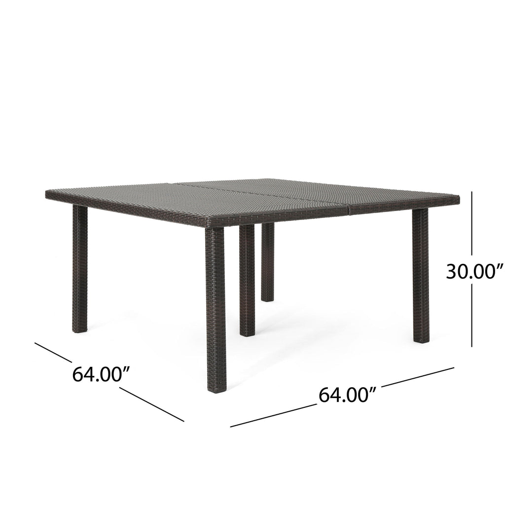 Outdoor Square Rattan Wicker Dining Table - Brown