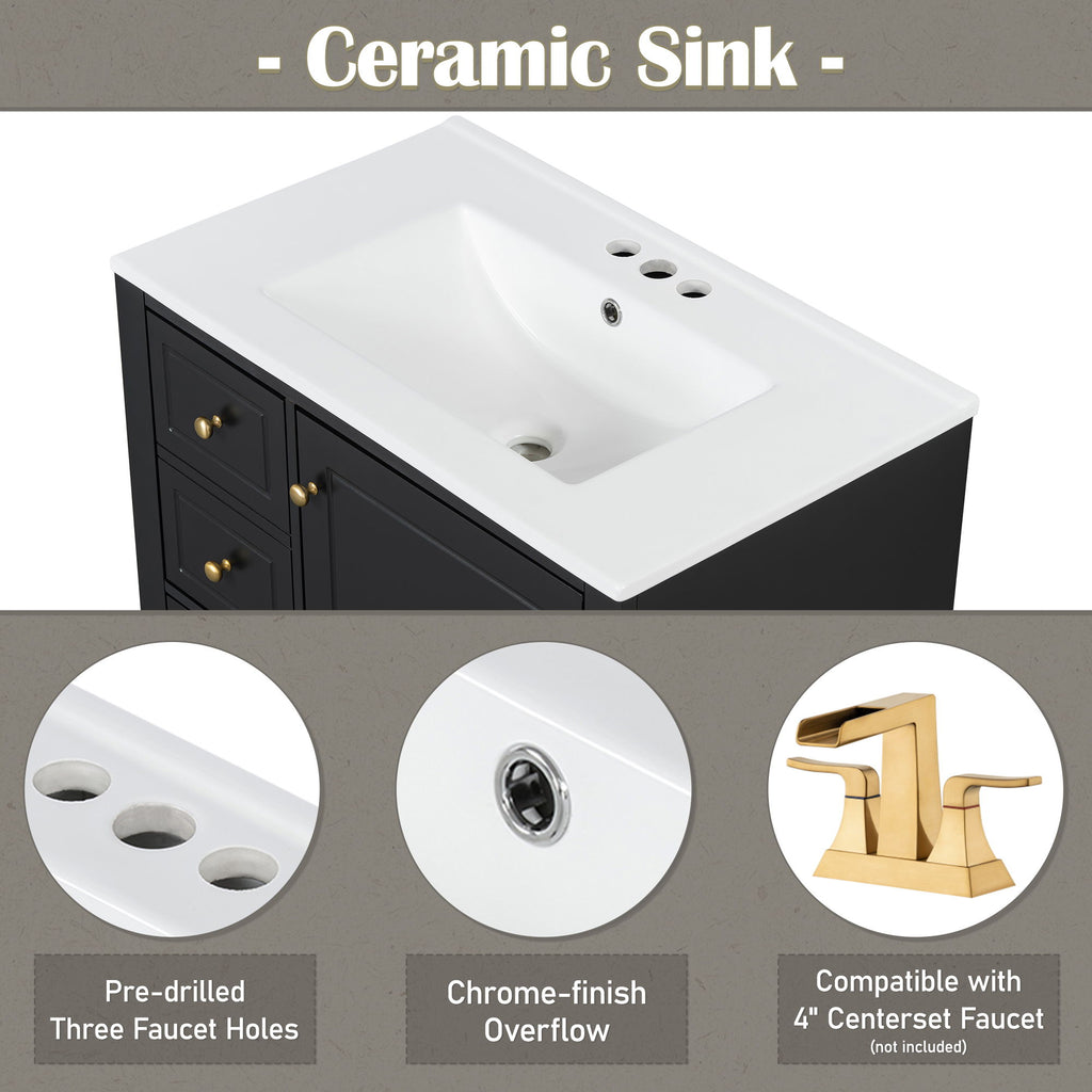 Freestanding Bathroom Vanity With Sink, Soft Close Door, 3 Drawers