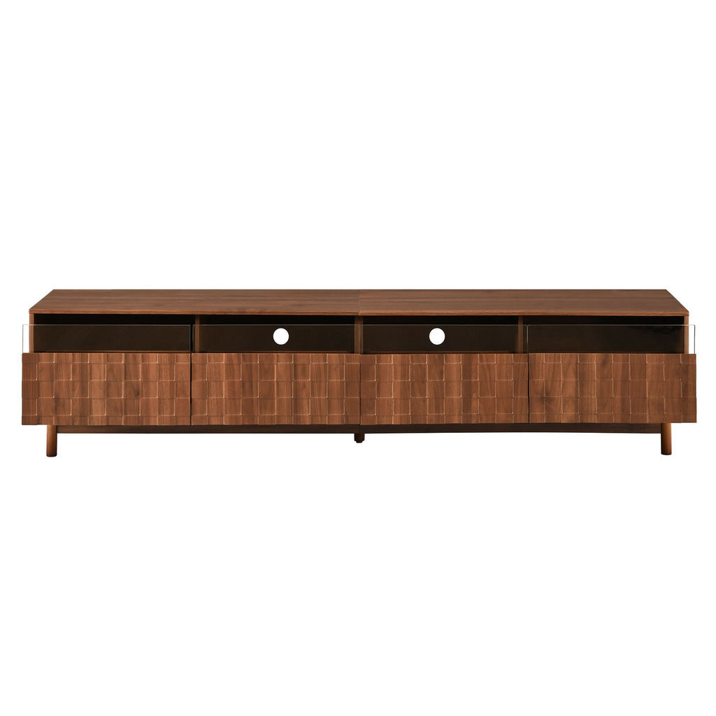 TV Stand With LED Lights And Glass Drawers For Living Room - Walnut