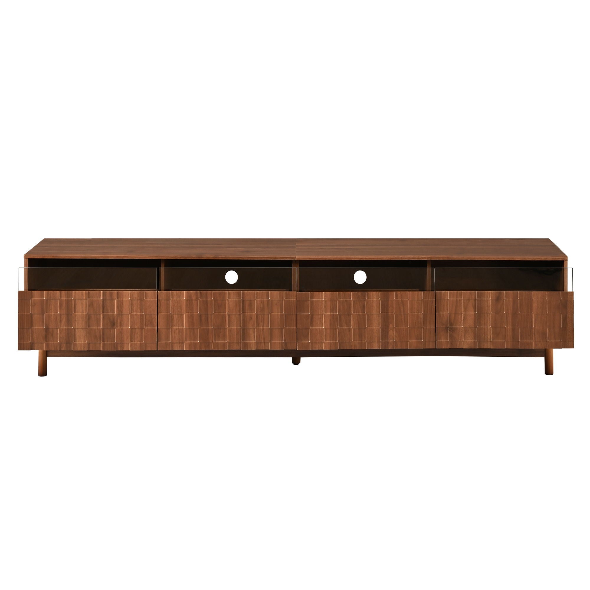 TV Stand With LED Lights And Glass Drawers For Living Room - Walnut