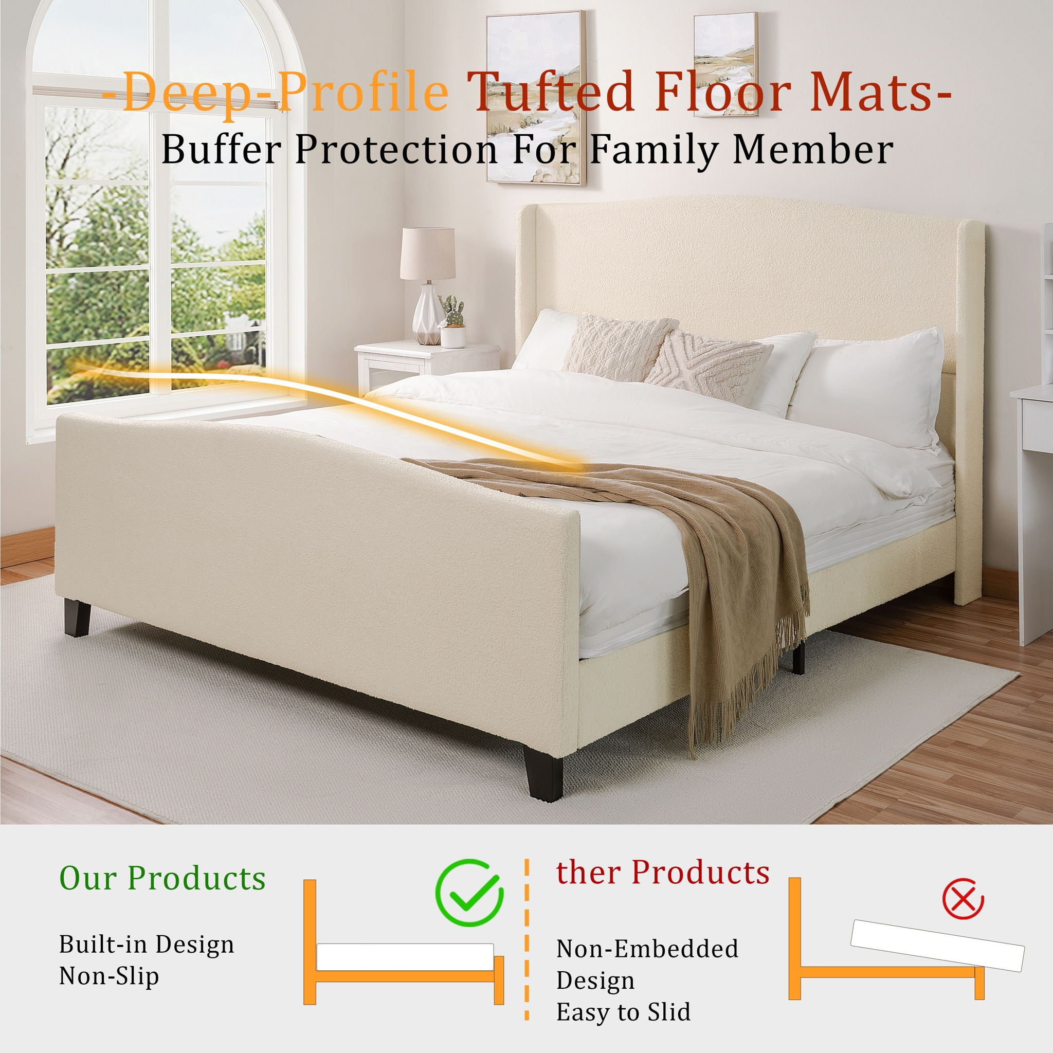Platform Bed Frame With Tall Headboard And High Footboard