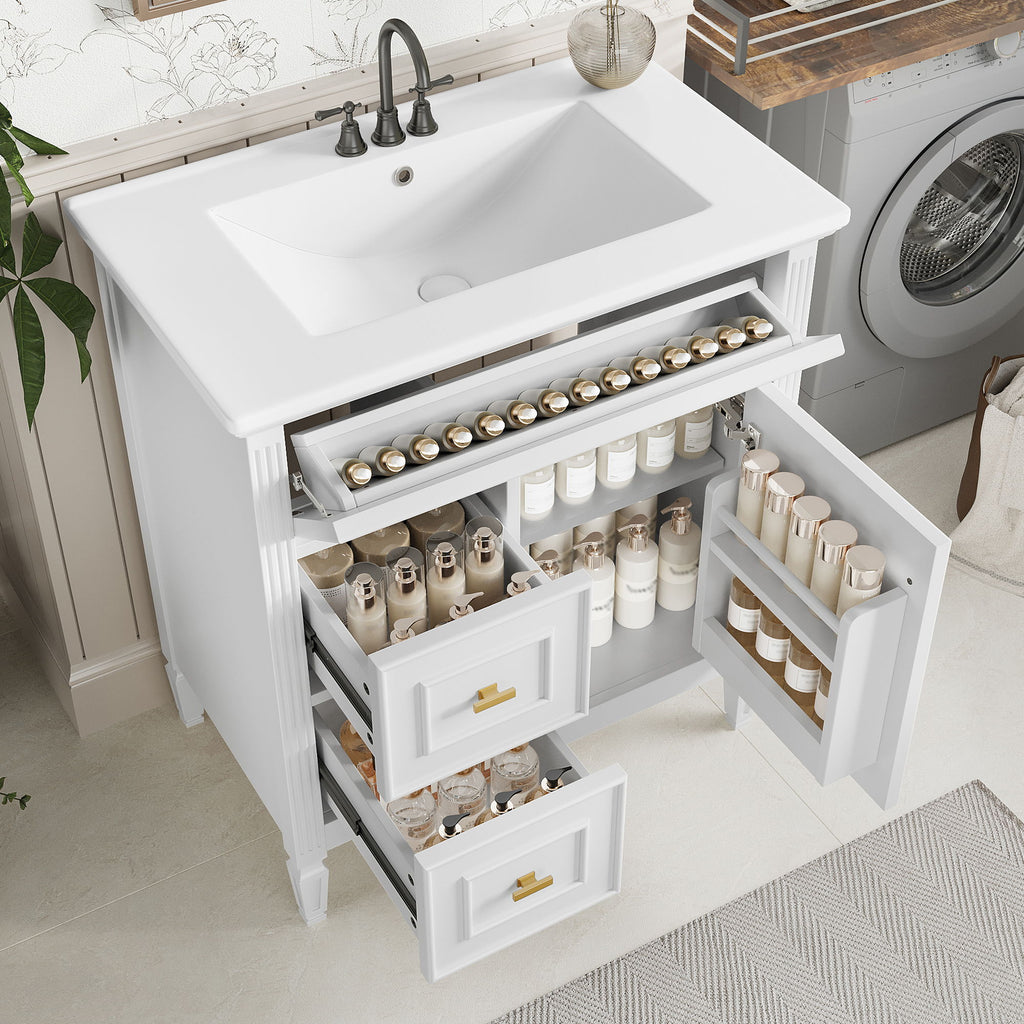 Modern Bathroom Vanity With Sink, 1 Flip Drawer And 2 Drawers, Adjustable Shelf