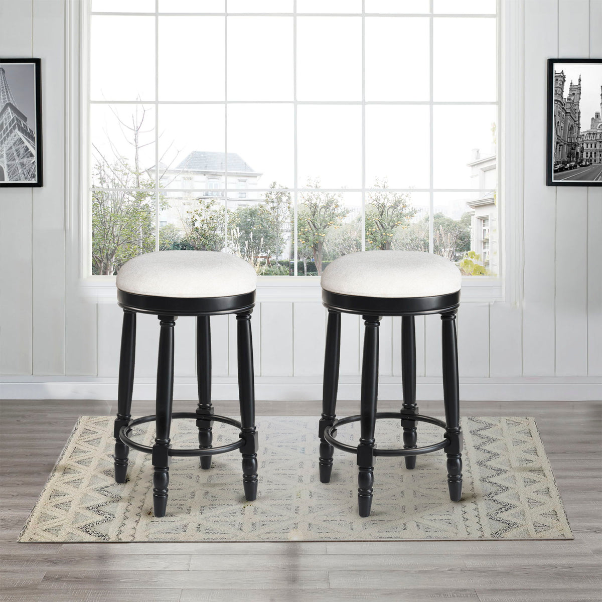 360° Swivel Wooden Barstools With Upholstered Seat, Counter Height (Set of 2)
