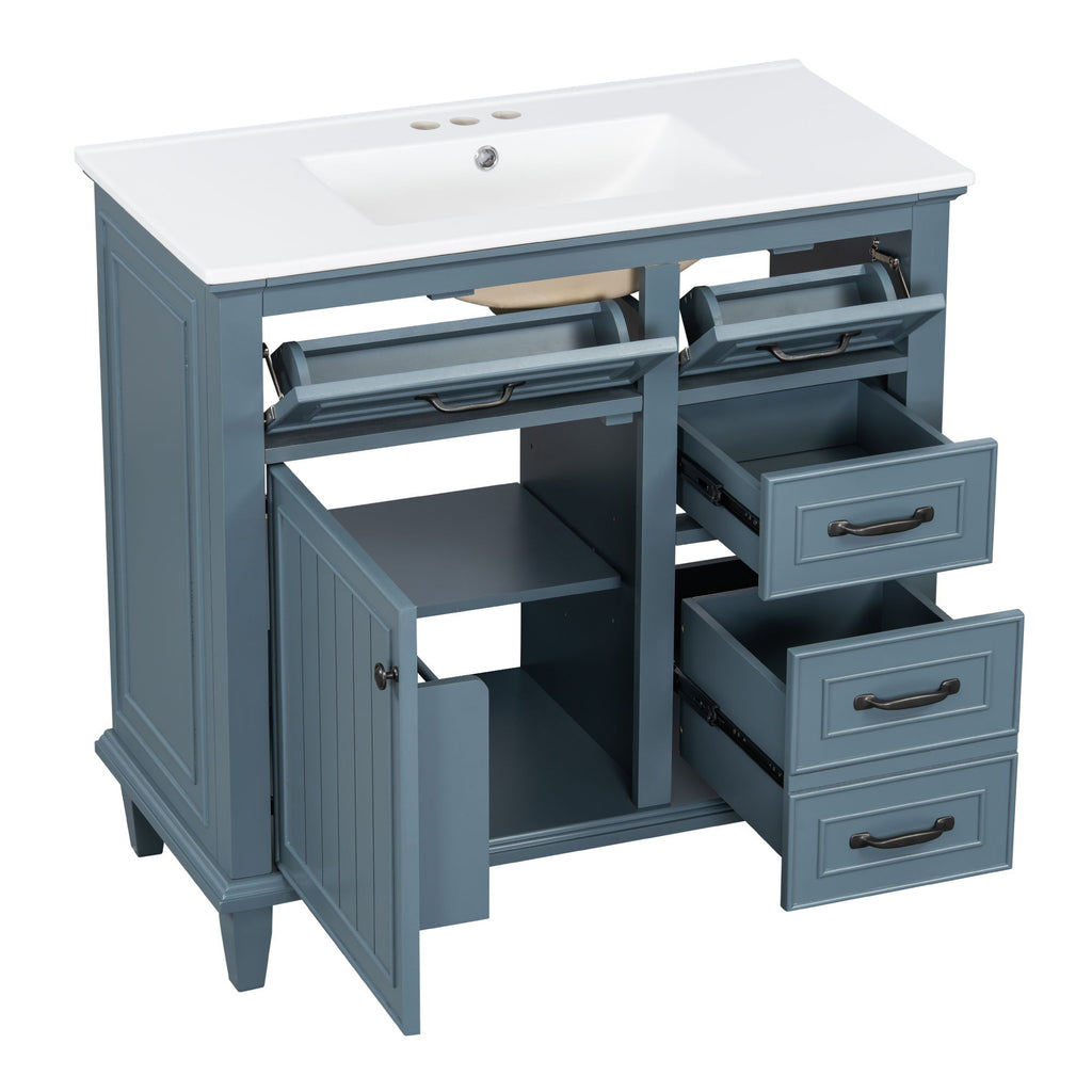 Modern Bathroom Vanity With Sink Top, Flip Drawers, Adjustable Shelf