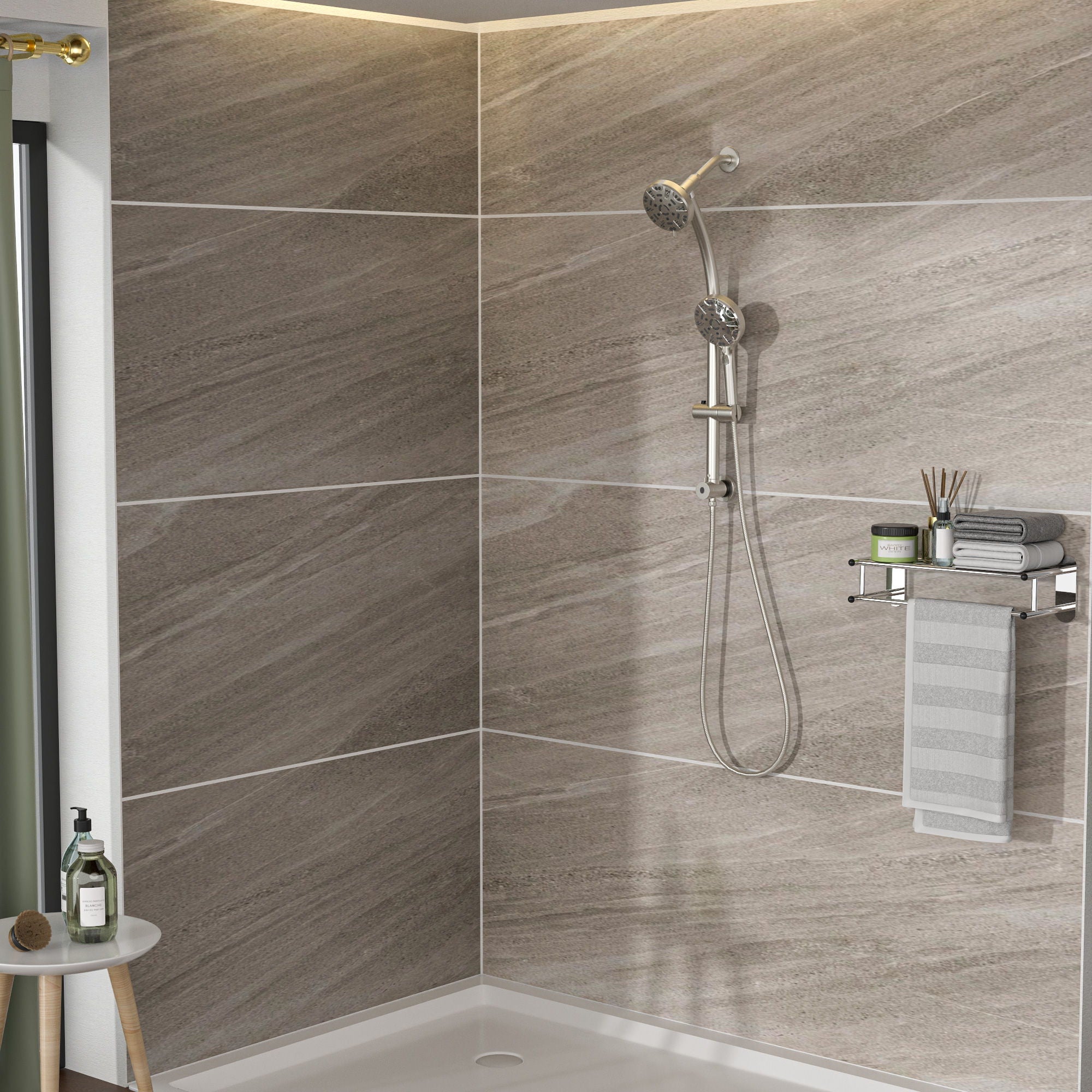 Multi Function Dual Shower Head System With 4.7" Rain Showerhead, 8 Function Hand Shower, Adjustable Slide Bar