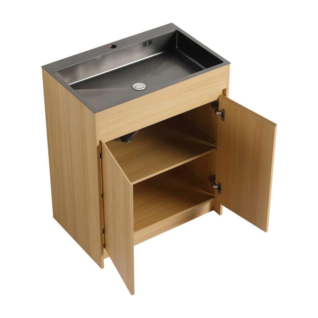 28" Freestanding Bathroom Vanity With Sink, Soft Close Doors - Oak