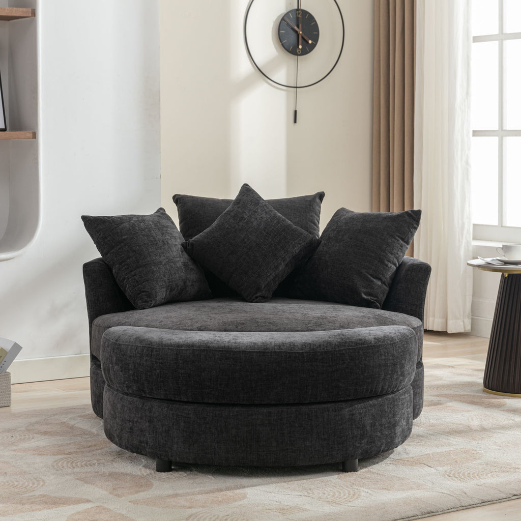 360° Swivel Accent Barrel Chair With Storage Ottoman & 4 Pillows, Modern Leisure Chair Round Accent For Living Room