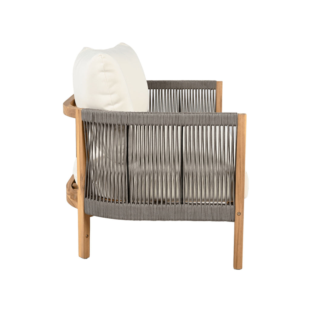 2 Pieces Outdoor Acacia Furniture Set, Woven Rope Outdoor Patio Loveseat, 2 Seat Deep Seating Group With Cushions And Coffee Table For Porch - Teak / Gray / Beige