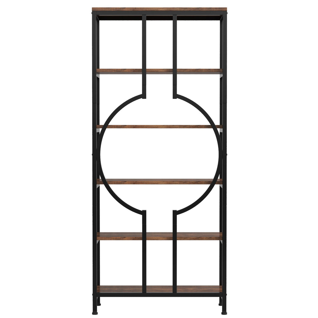 6 Tier Bookshelf For Living Room - Rustic Brown