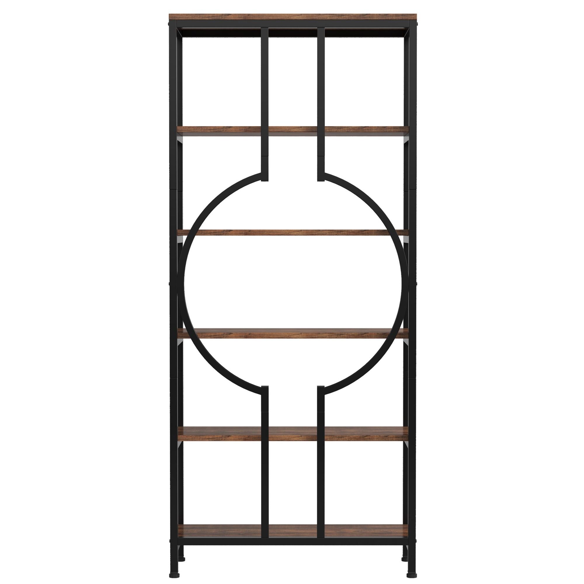 6 Tier Bookshelf For Living Room - Rustic Brown
