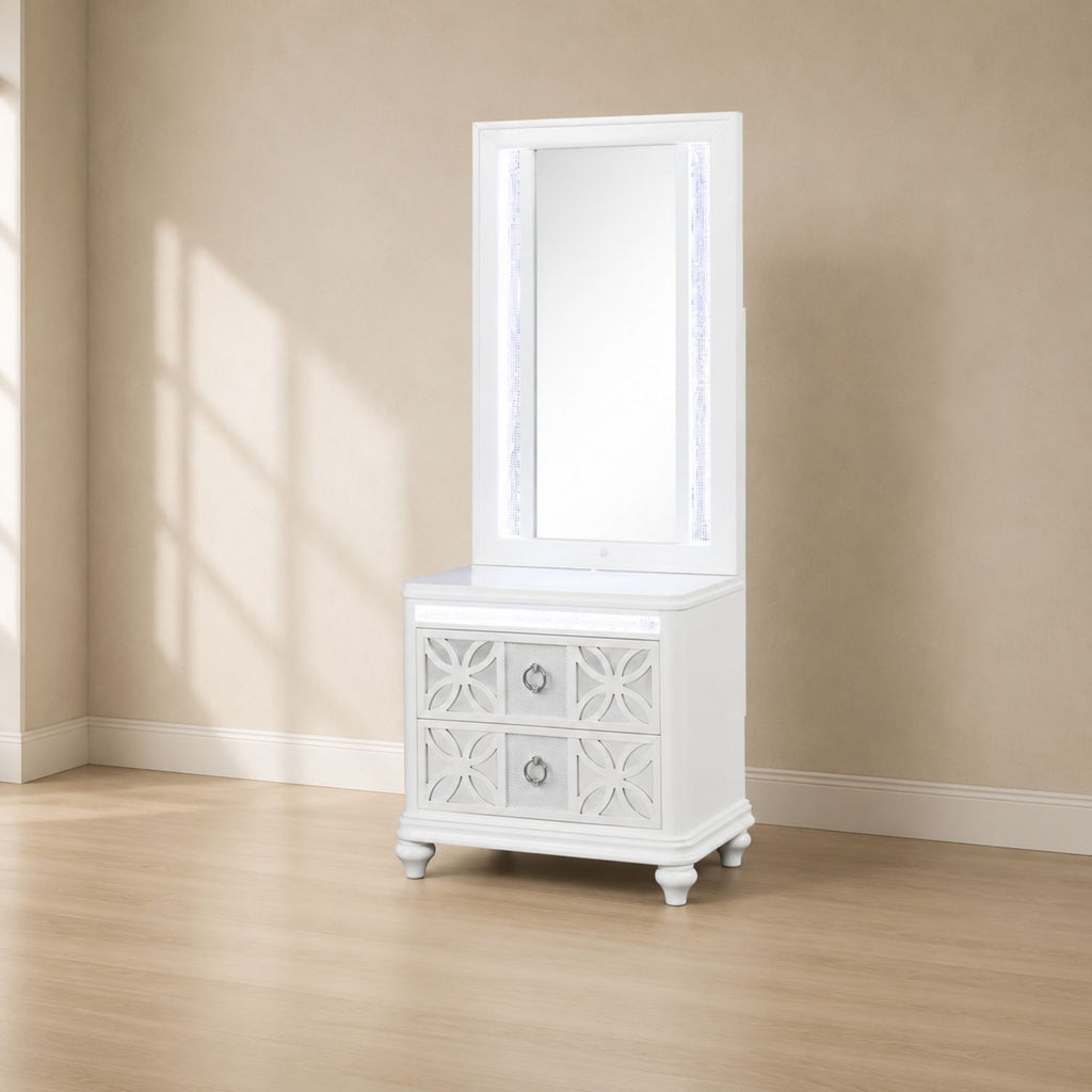 Abigale - Nightstand With Mirror Top, LED Lighting (Includes Mirror And Nightstand) - White