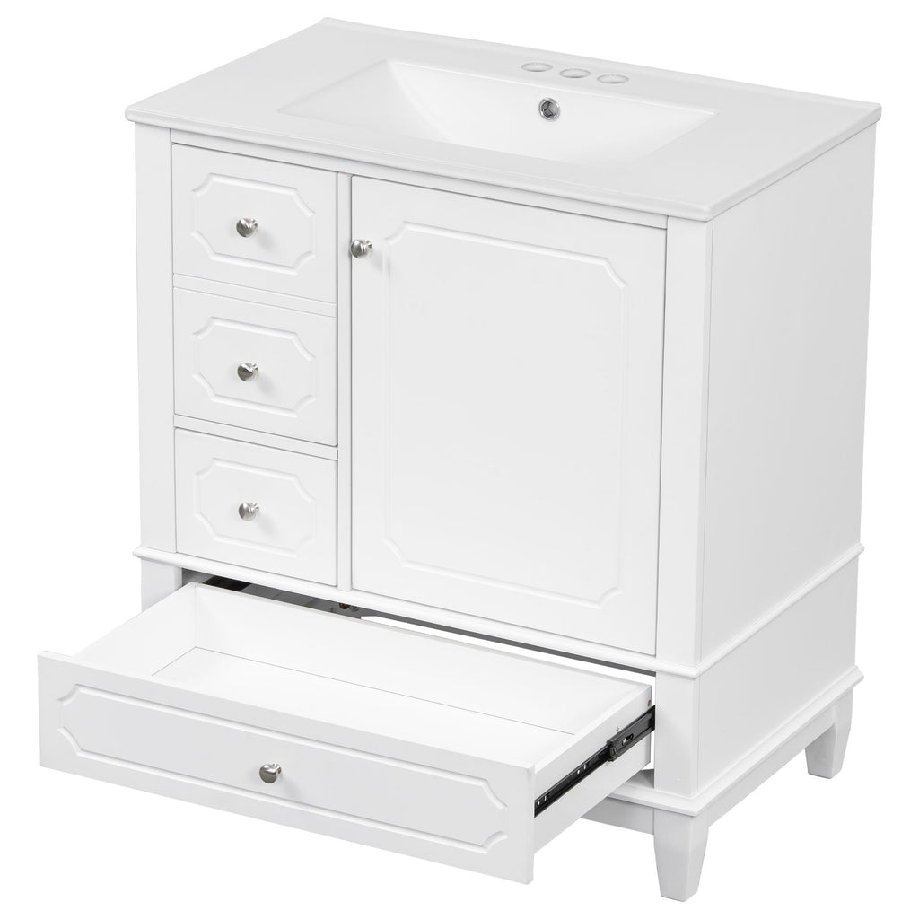 Bathroom Vanity With Sink, Freestanding Vanity Cabinet With Ceramic Basin, Soft Close Door, 3 Drawers