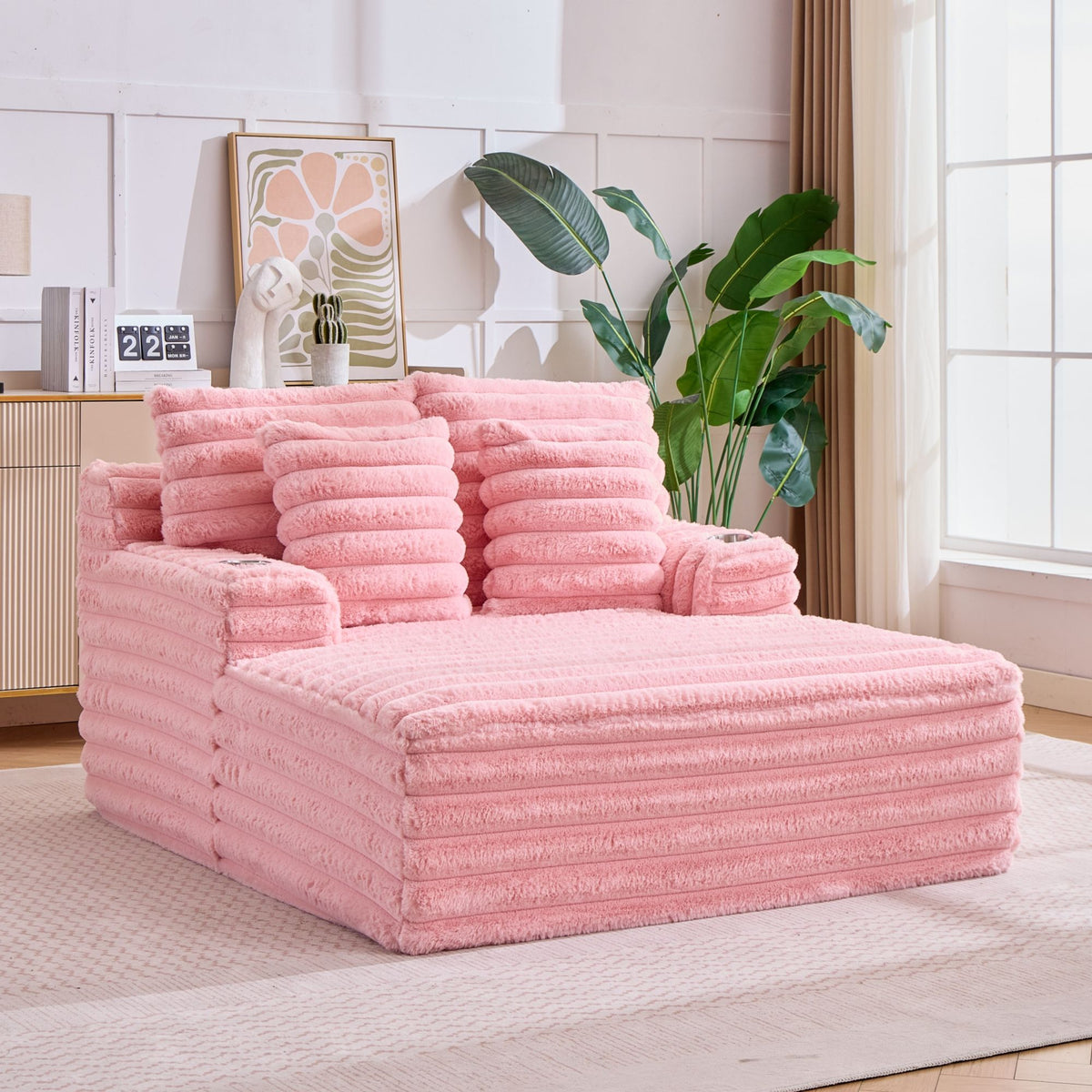 Oversized Chaise Lounge Chair Indoor With Pillows For Living Room