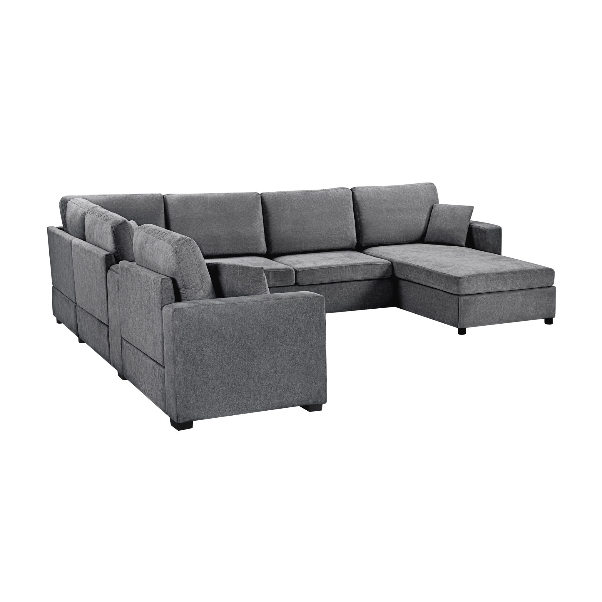 Modular 5 Seat U-Shape Sectional Sofa With Chaise Lounge, Built In Cup Holders And Storage Drawer