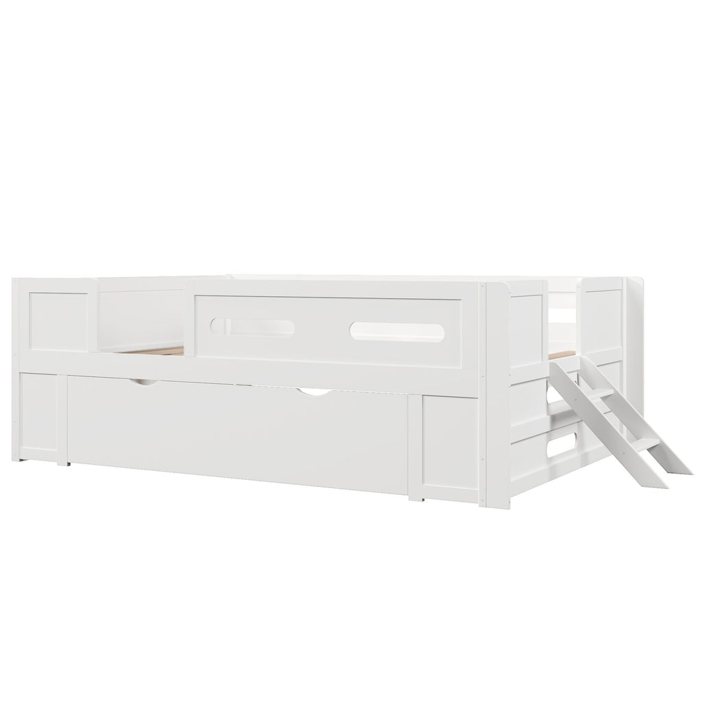 Platform Bed With Guardrail And Drawer