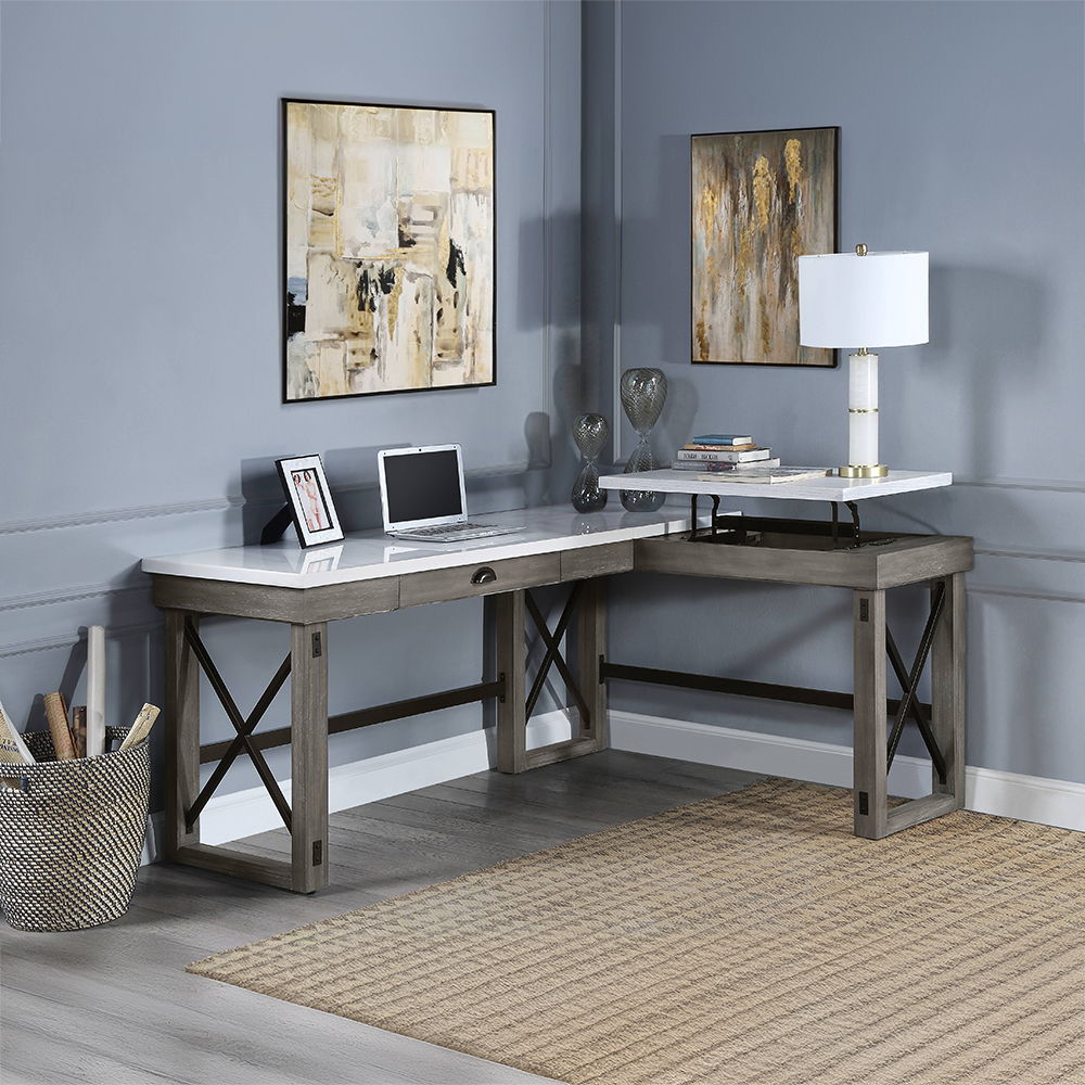 Talmar - Writing Desk With Lift Top - Marble Top & Weathered Gray