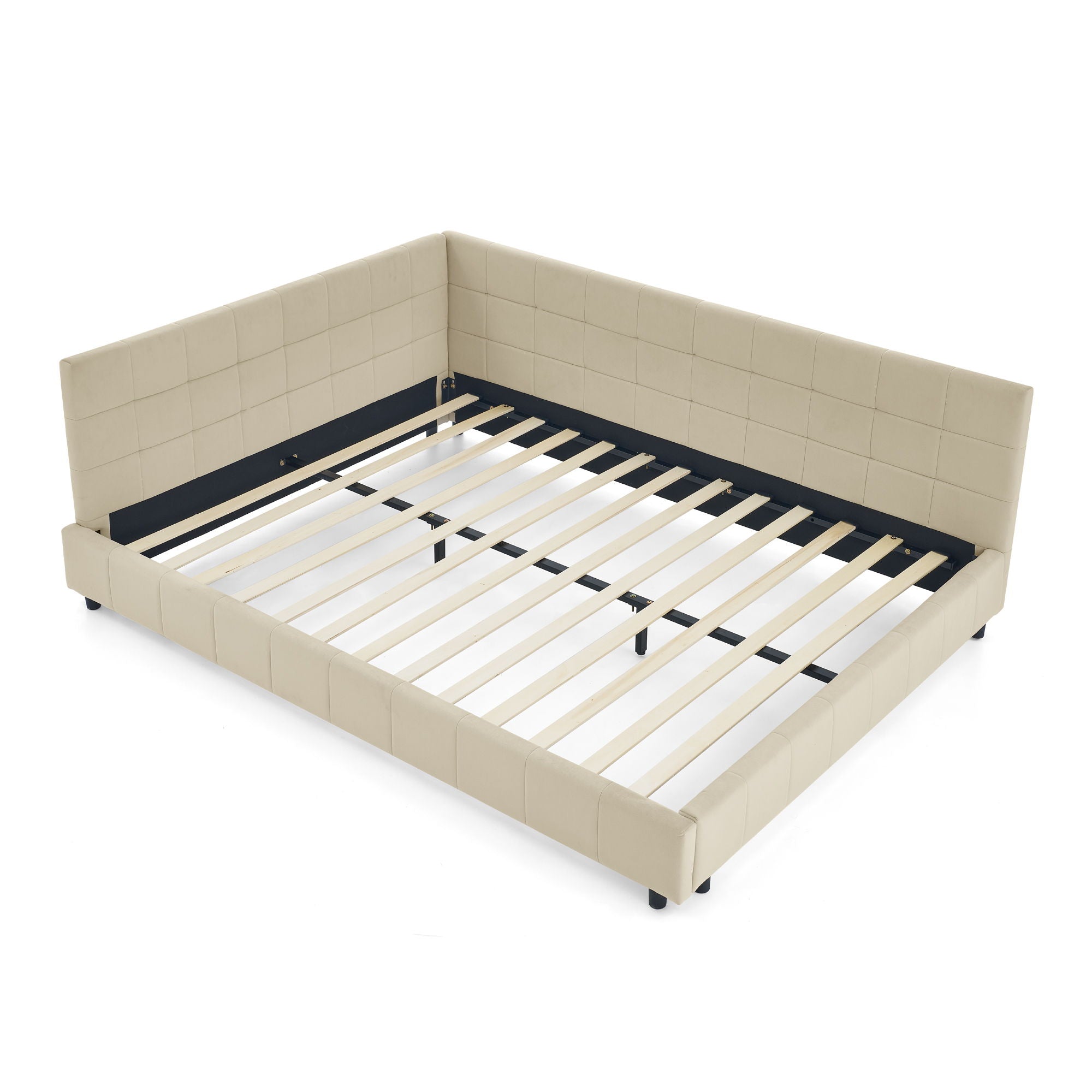 Upholstered Storage Tufted Bed Frame With Backrest And Armrests