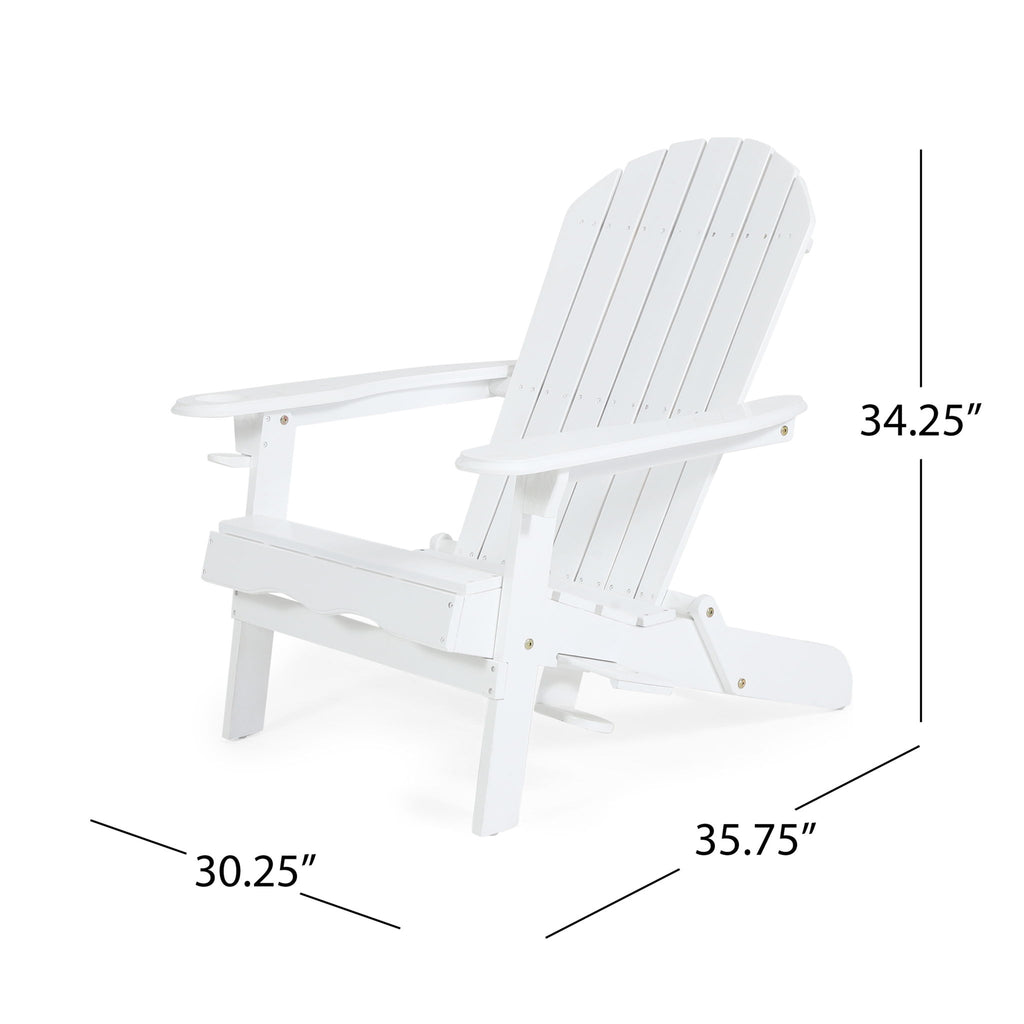 Zenithia - Outdoor Foldable Adirondack Chair With 2 Cup Holders - White