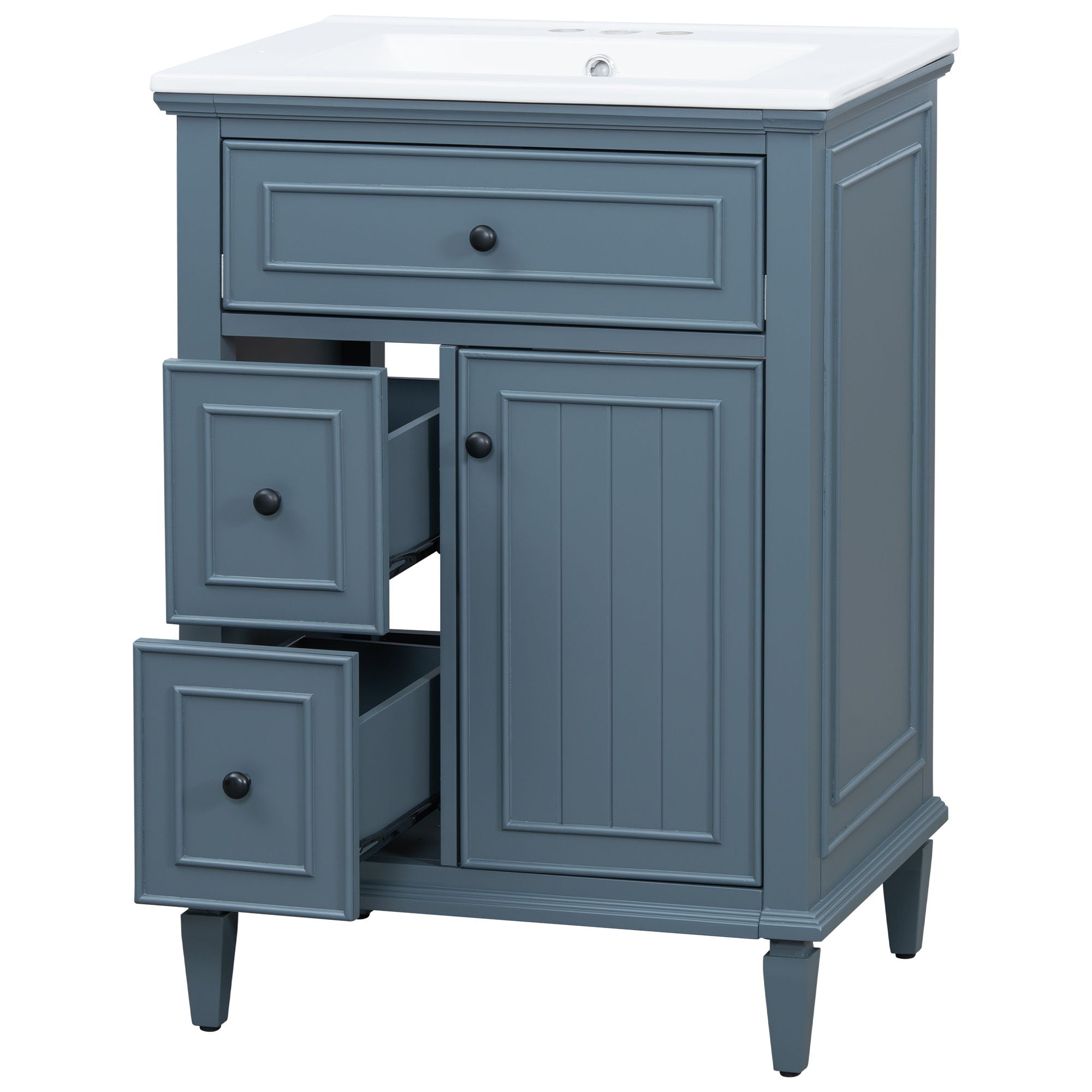 Modern Bathroom Vanity With Sink, Adjustable Shelf, 1 Flip Drawer & 2 Drawers