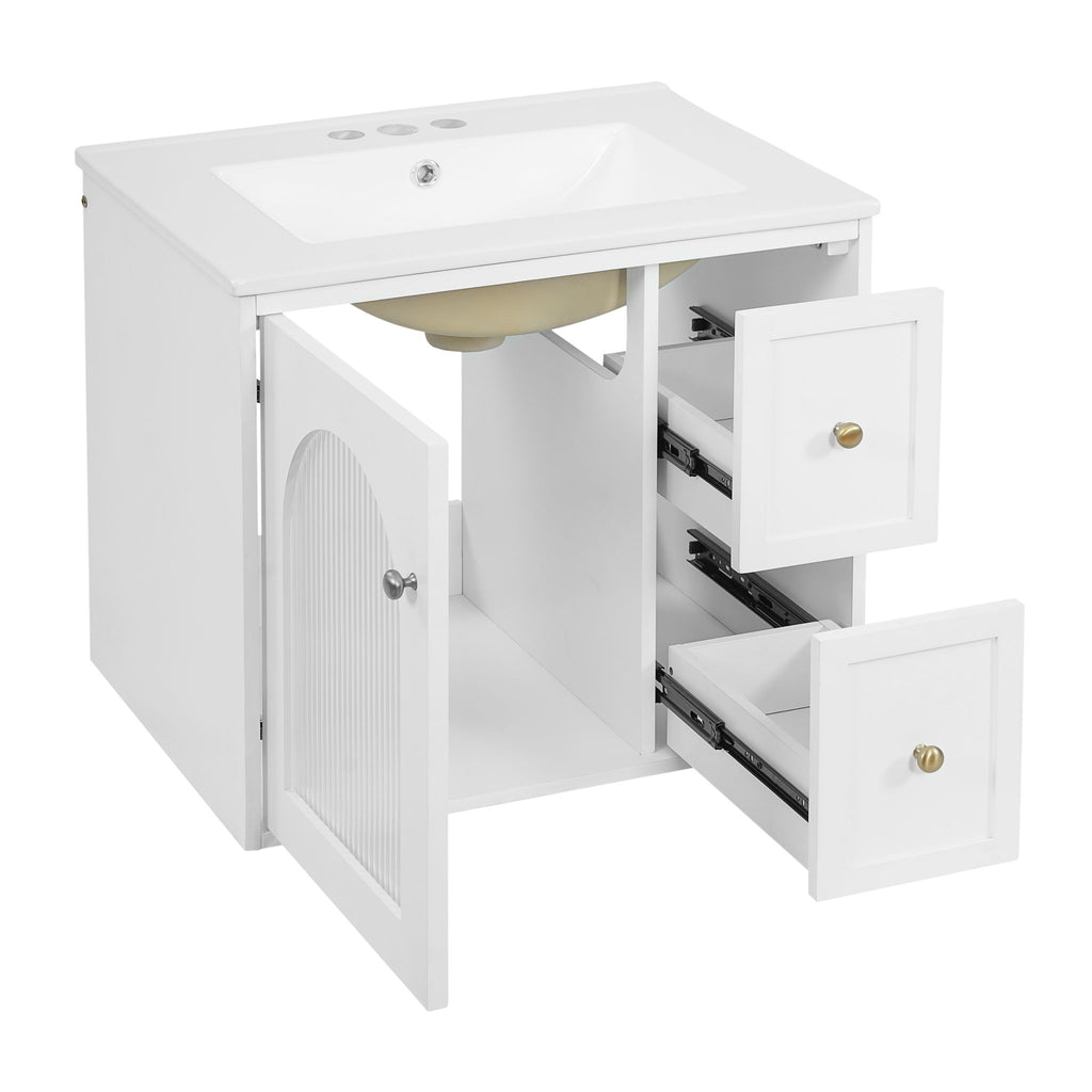 Wall-Mounted Bathroom Vanity Set With Sink, 2 Drawers And Soft-Close Door