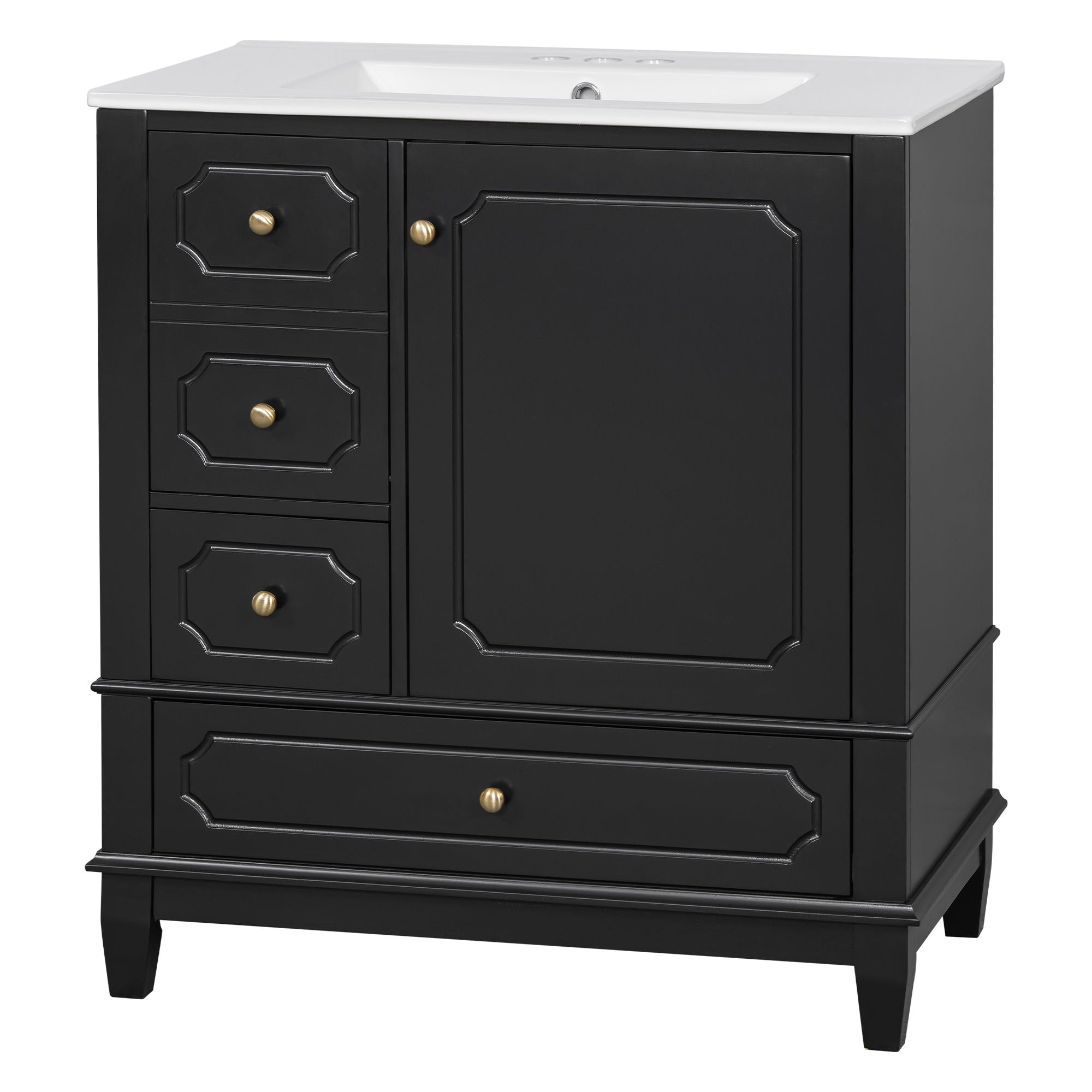 Bathroom Vanity With Sink, Freestanding Vanity Cabinet With Ceramic Basin, Soft Close Door, 3 Drawers
