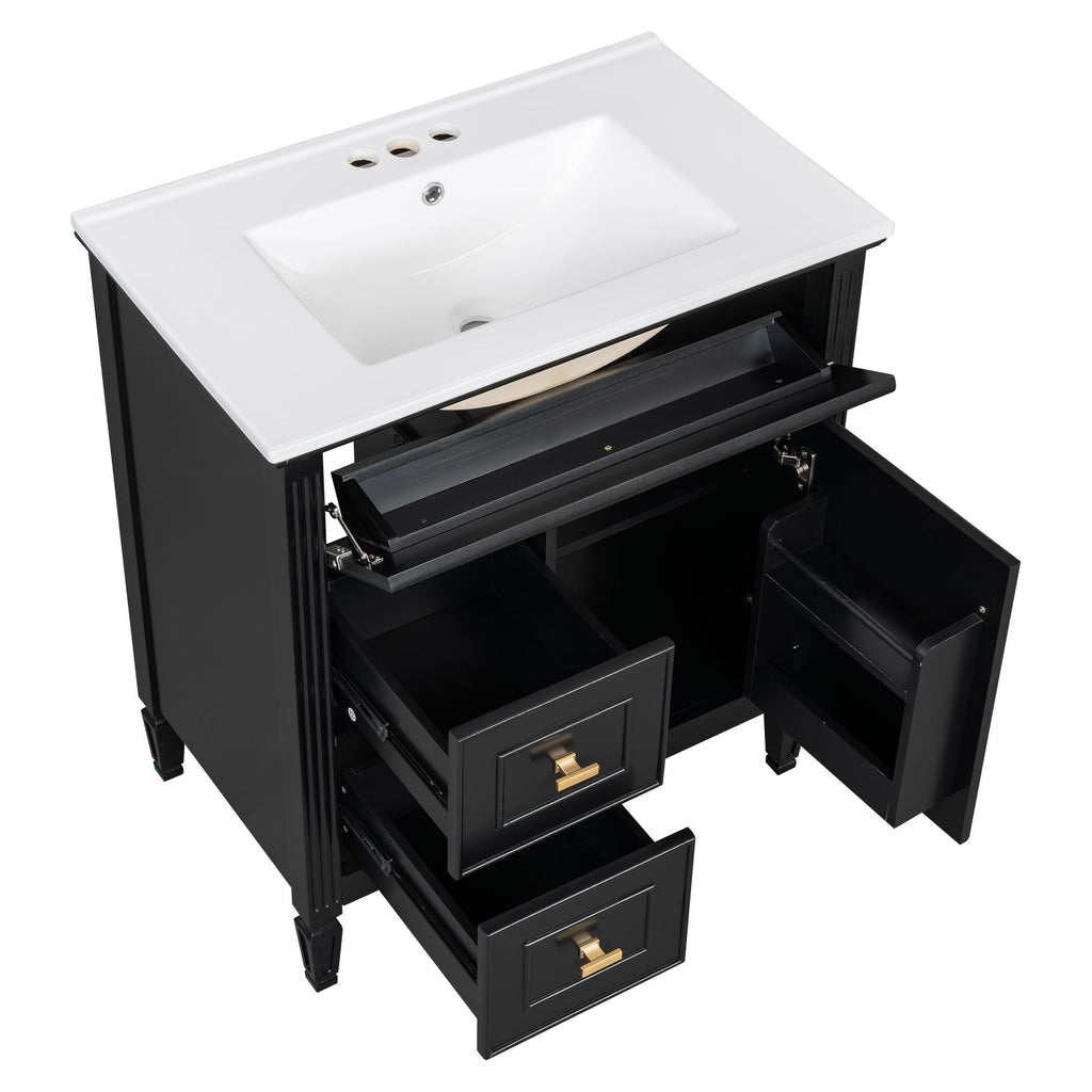 Modern Bathroom Vanity With Sink, 1 Flip Drawer And 2 Drawers, Adjustable Shelf
