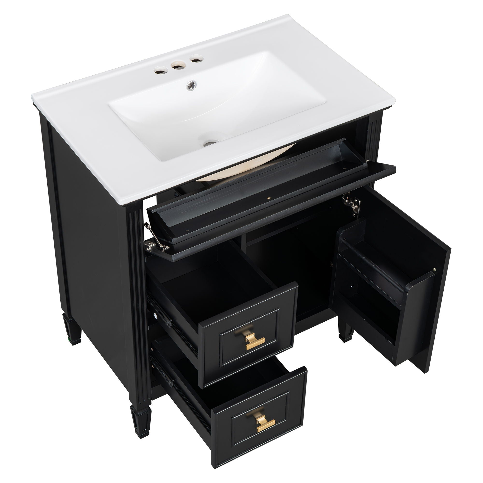 Modern Bathroom Vanity With Sink, 1 Flip Drawer And 2 Drawers, Adjustable Shelf