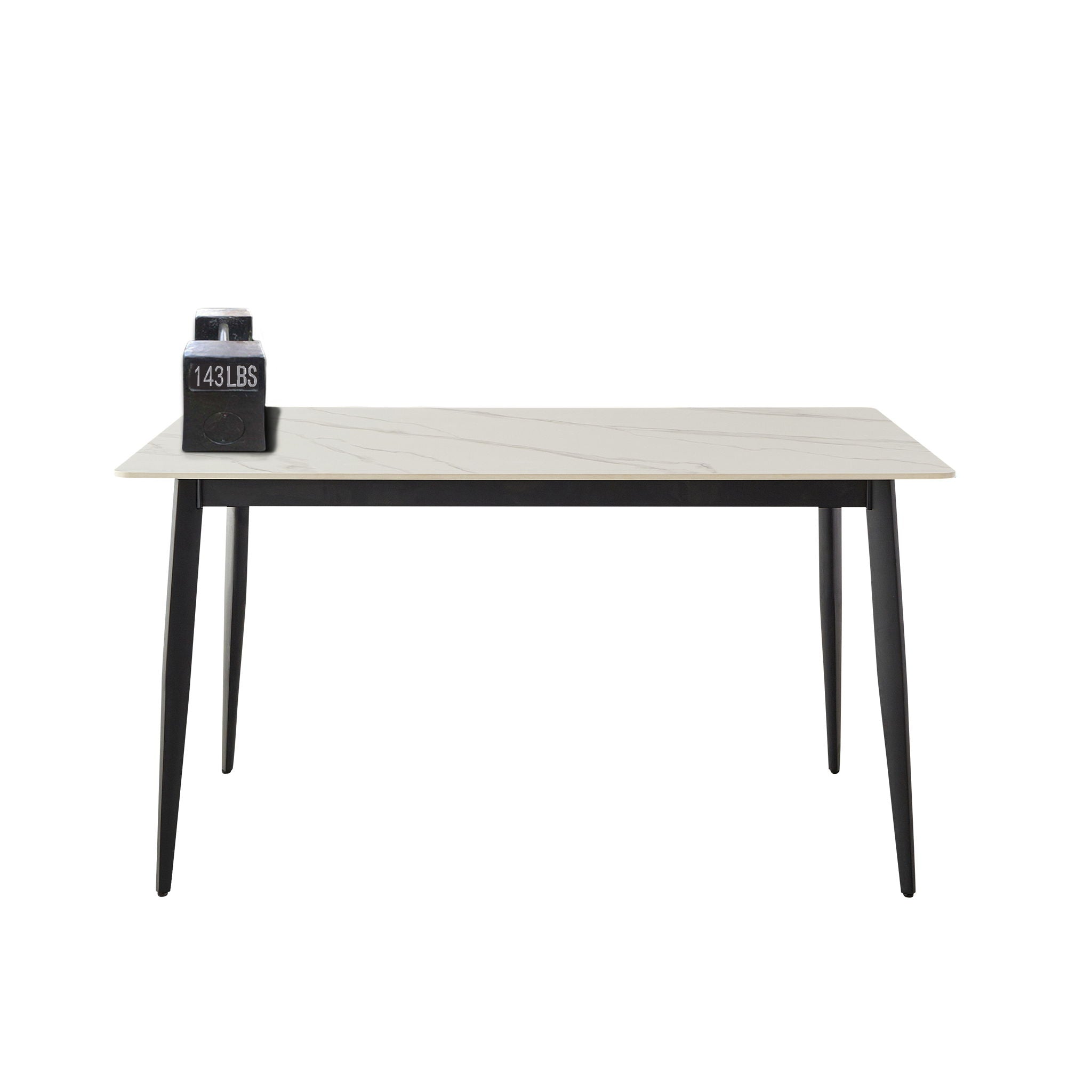 Dining Table Round White Sintered Stone Top Heavy Duty Metal Legs Waterproof Surface For Kitchen Dining Room Or Office Furniture - White / Black