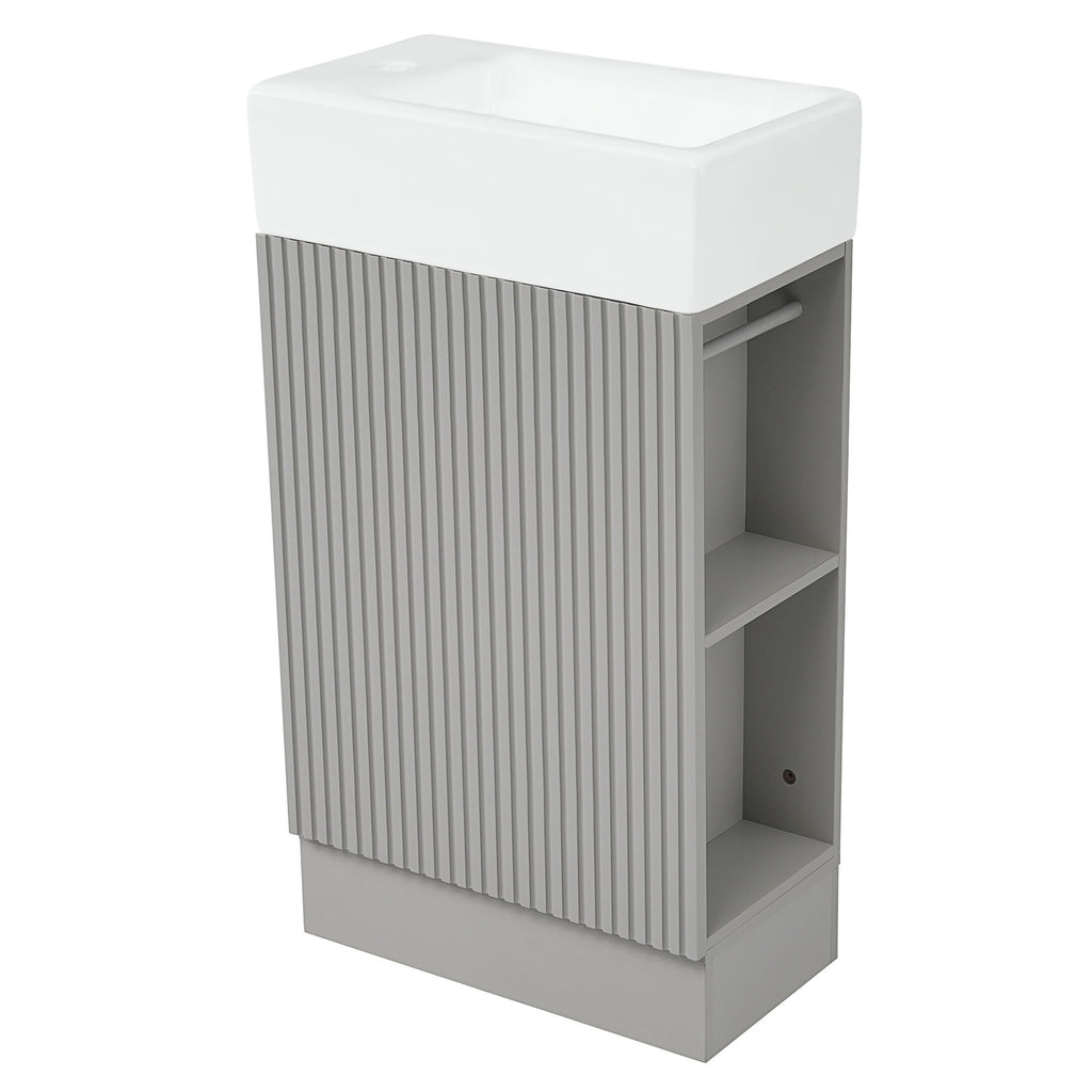 Modern Bathroom Vanity With Sink And 2 Tier Shelf