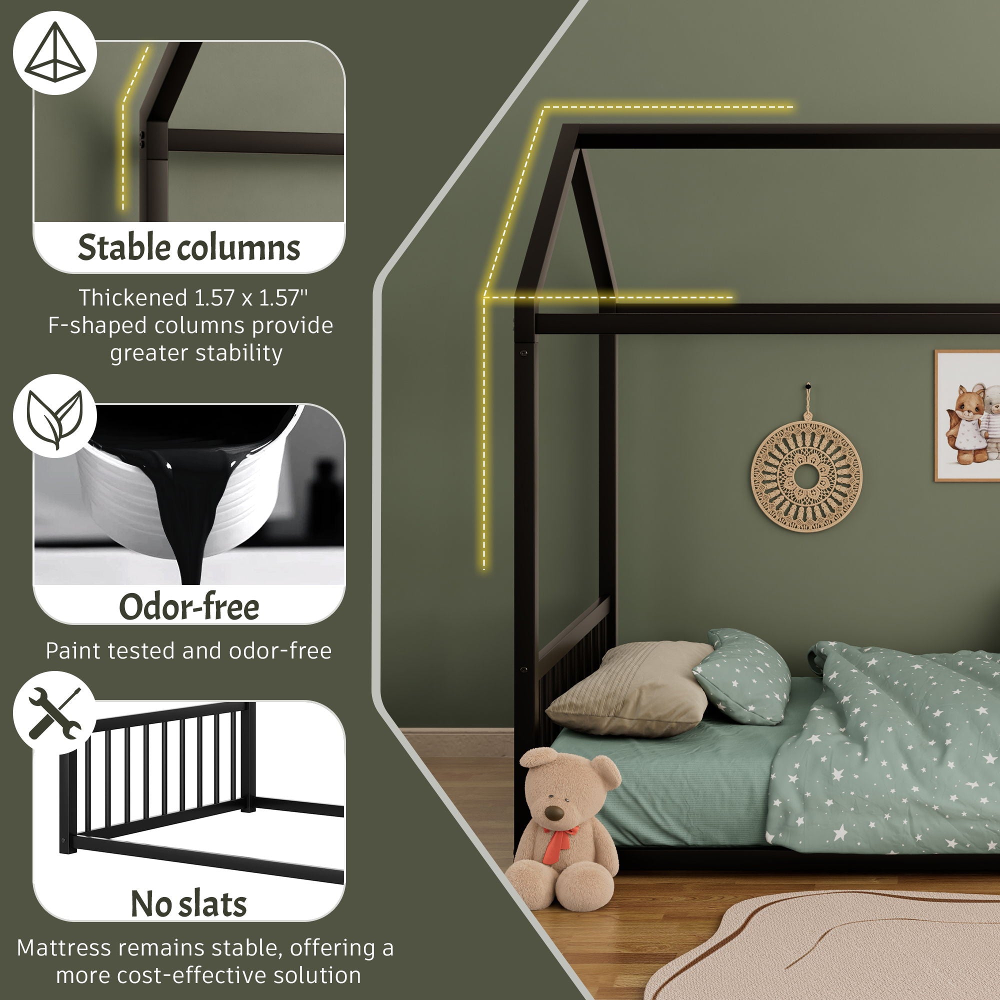 Montessori Style Floor House Shaped Bed With Safety Guardrails