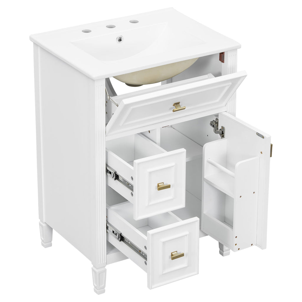 Bathroom Vanity With Sink, Flip Drawer, 2 Drawers, Adjustable Shelf