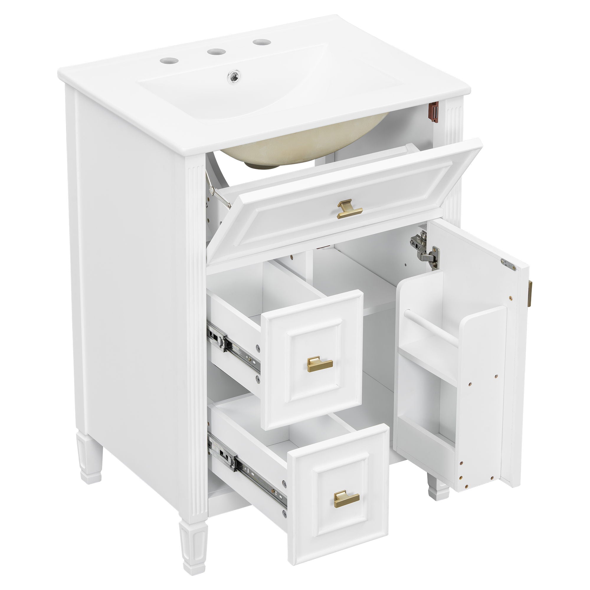 Bathroom Vanity With Sink, Flip Drawer, 2 Drawers, Adjustable Shelf