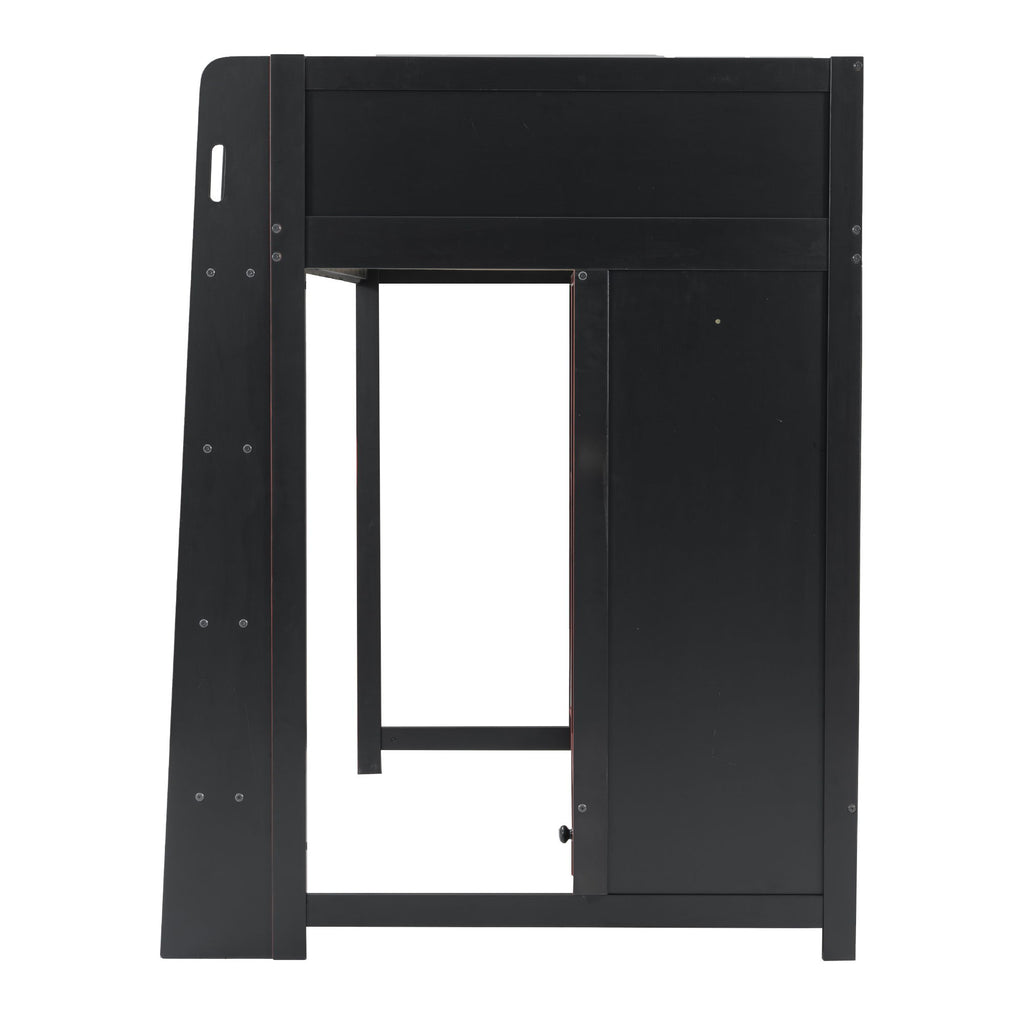 Gaming Loft Bed With Built In Desk, Wardrobe, LED Lighting And Drawer
