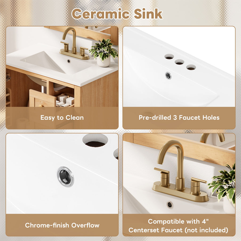 Freestanding Bathroom Vanity With Sink, Soft Close Doors & Drawers, Ample Storage - Wood