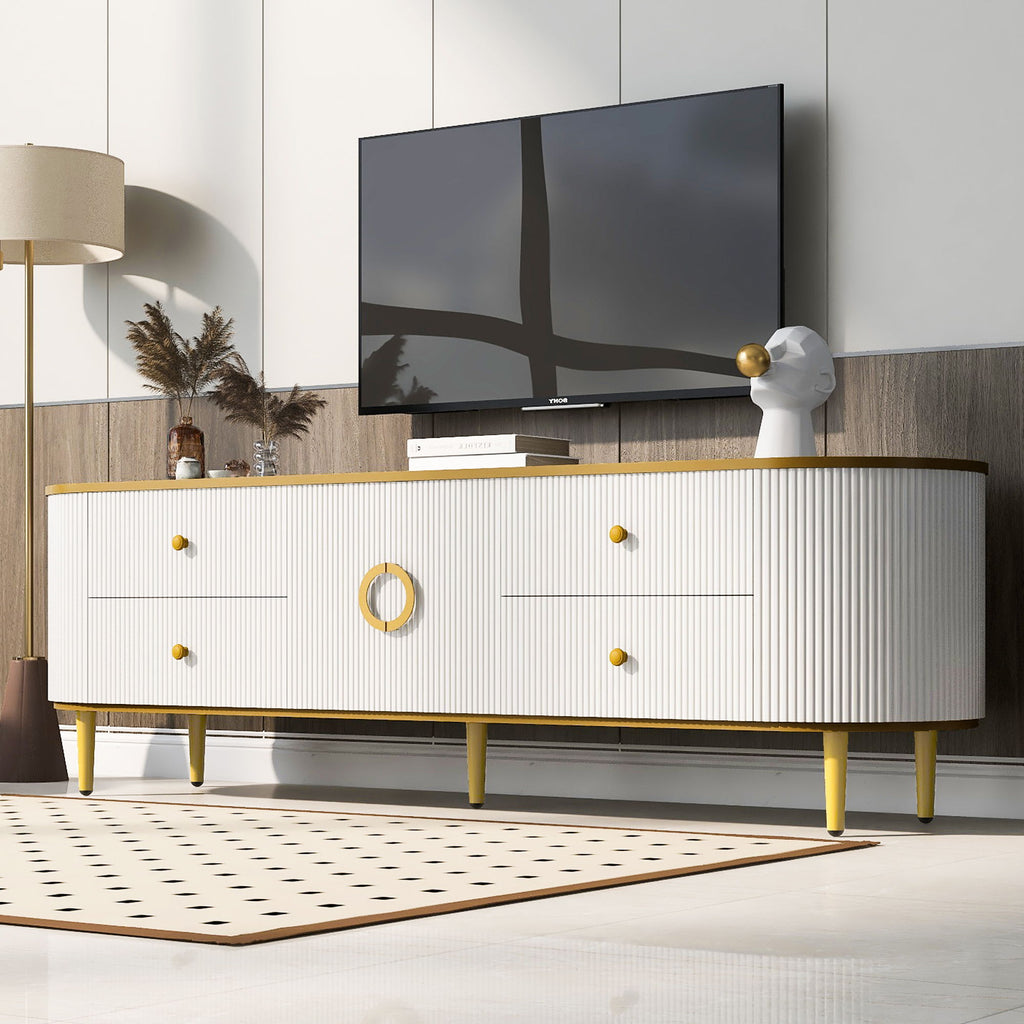 Modern TV Stand For TVs Up To 80", Entertainment Center With 4 Drawers And 1 Cabinet, Wood TV Console Table With And Handles For Living Room - White
