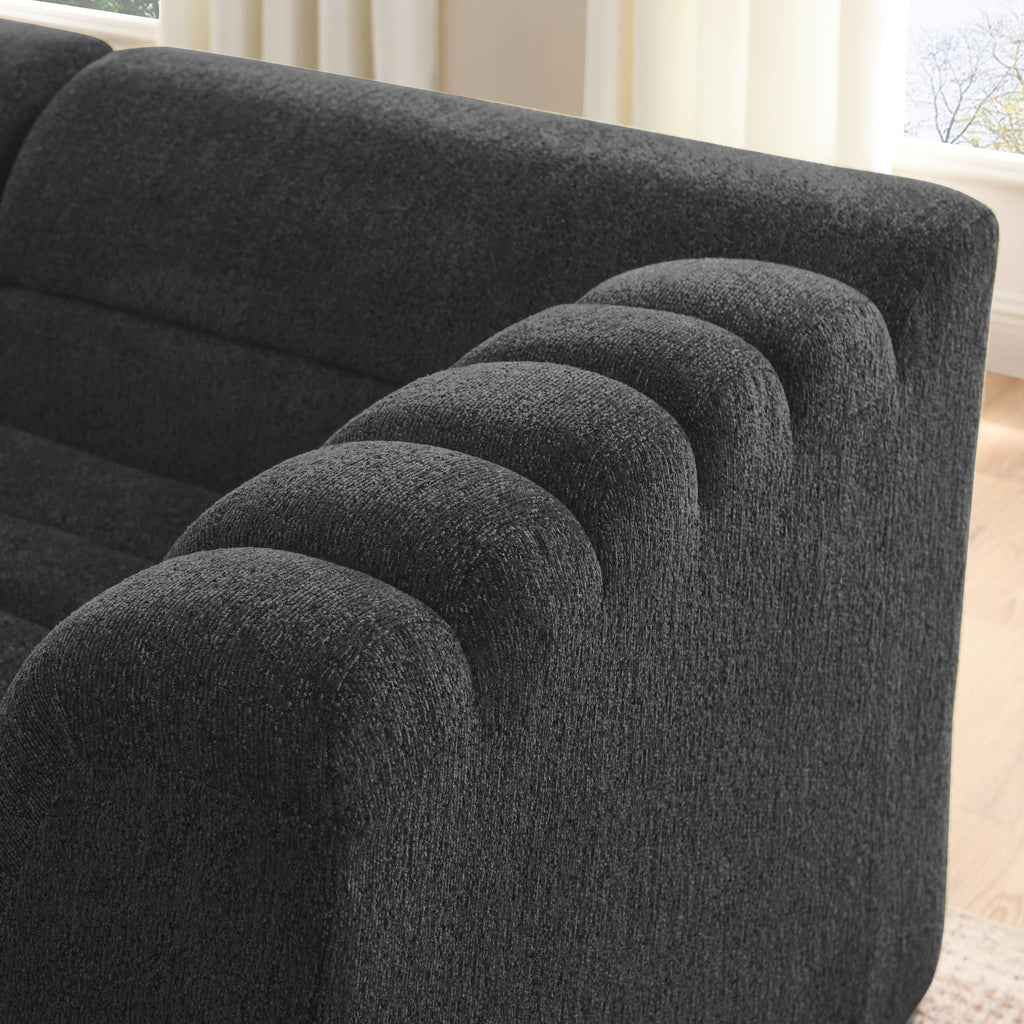 U-Shaped Modular Sectional Sofa With Chaise And Movable Ottoman With Wave-Shaped Armrest