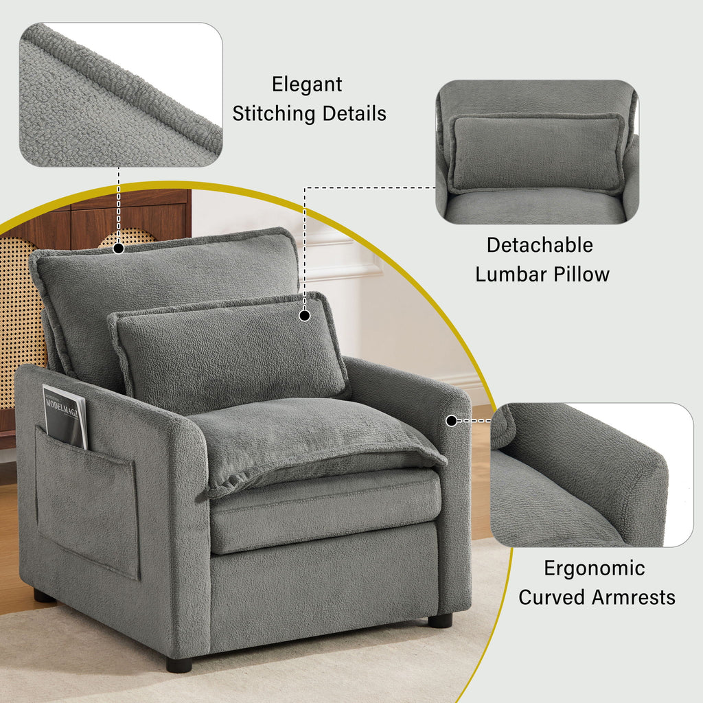 Modern Single Seat Accent Chair With Side Storage Pockets