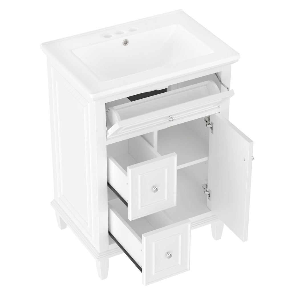 Modern Bathroom Vanity With Sink, Adjustable Shelf, 1 Flip Drawer & 2 Drawers
