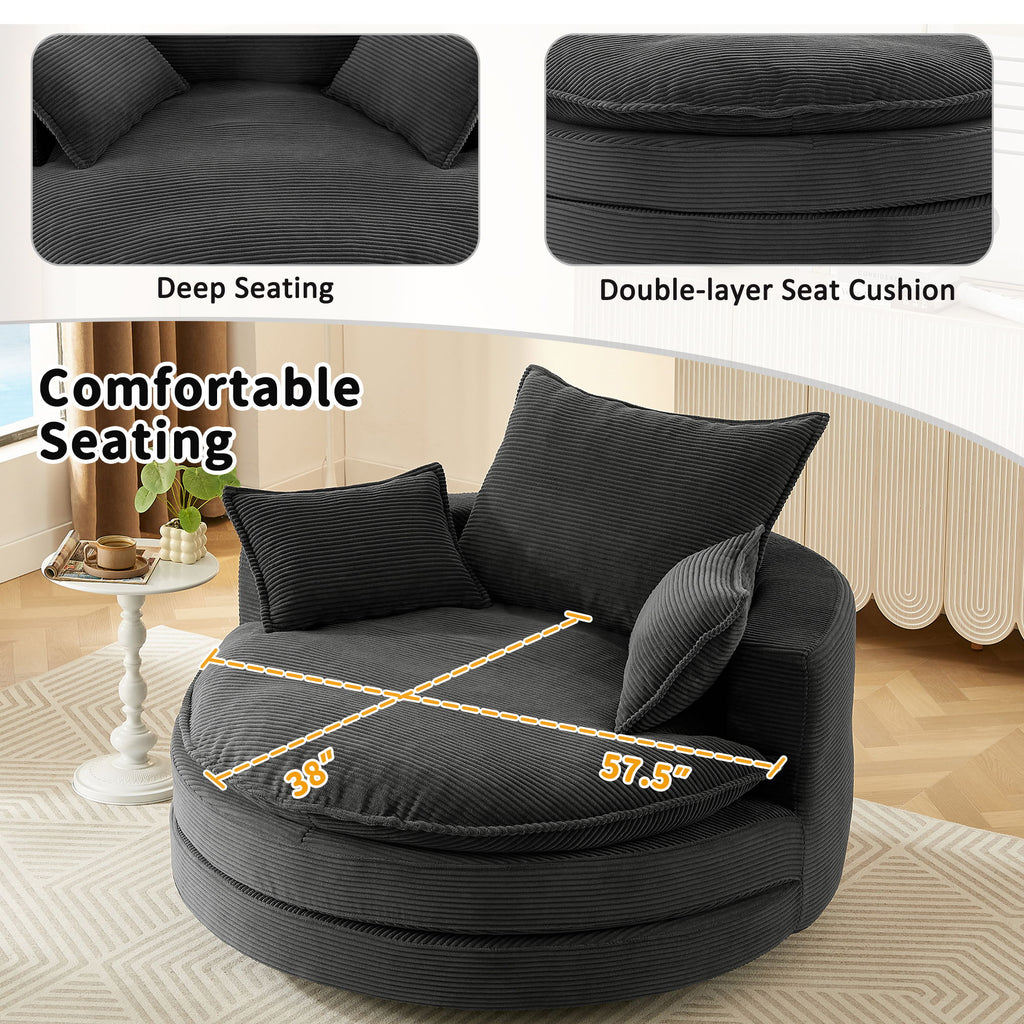 360° Swivel Accent Barrel Chair With Dual Layer Cushion And 3 Removable Pillows