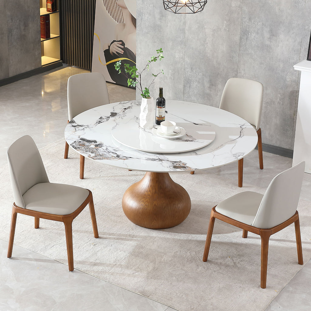 Dining Table, Round With Lazy Susan For Dining Room - Walnut / White